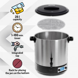 Adler AD 4496 Canning Sterilizer, 2600W, 28 L, 30–100°C, Timer Display, Stainless Steel