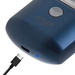 Ξυριστική μηχανή μικρή Adler AD 2937, 250 mAh, Φόρτιση USB C, Για ταξίδια, Ασύρματη, Μπλε/Inox