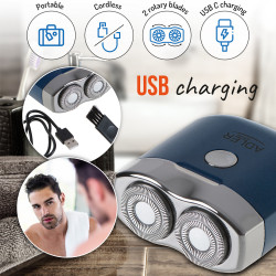 Ξυριστική μηχανή μικρή Adler AD 2937, 250 mAh, Φόρτιση USB C, Για ταξίδια, Ασύρματη, Μπλε/Inox