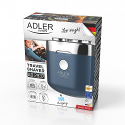 Ξυριστική μηχανή μικρή Adler AD 2937, 250 mAh, Φόρτιση USB C, Για ταξίδια, Ασύρματη, Μπλε/Inox