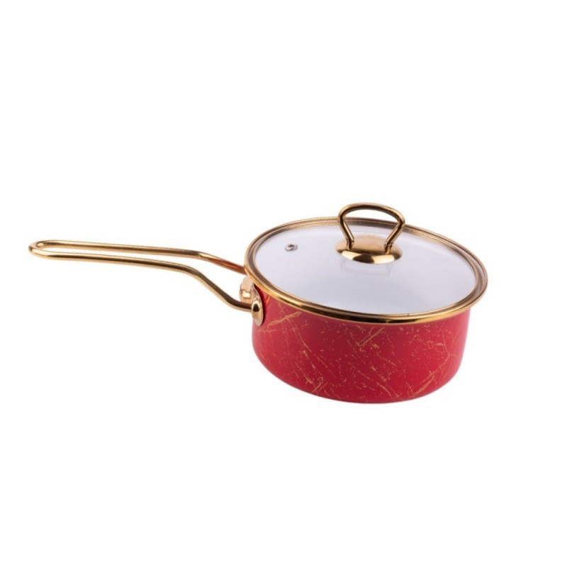 Goldmann GM 4521-16R Casserole with Glass Lid, 16x8 cm, 1.5 L, Enamel, Induction, Red/Antique Gold