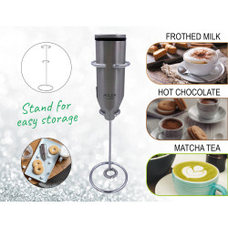 Adler AD 4500 Countertop Frappe Blender, Stainless Steel Mixing Arm and Housing, 2xAA Batteries, Silver