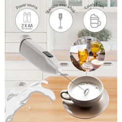 Adler AD 4500 Countertop Frappe Blender, Stainless Steel Mixing Arm and Housing, 2xAA Batteries, Silver