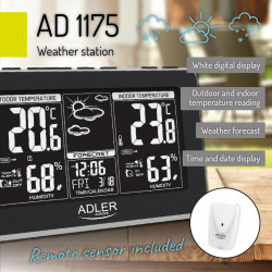 Statie meteo Adler AD 1175, Prognoza, Calendar, Umiditate, Ceas, LCD display, Argintiu