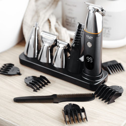 Adler AD 2946 5-in-1 Men's Grooming Kit, 600 mAh, 6 attachments, 60-minute runtime, LCD display, Black/Stainless Steel