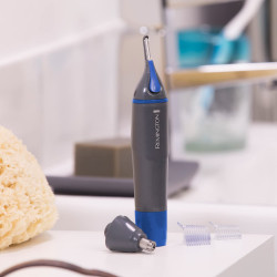 Remington Nano Series NE3850 Nose and Ear Trimmer, 2 Heads, Rotating, Rounded Tip, Black/Blue