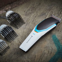 Remington Power X Series X4 HC4000 Hair Clipper, Rechargeable, 0.5–35 mm, 60-minute runtime, Stainless steel blades, LED indicator, White/Blue