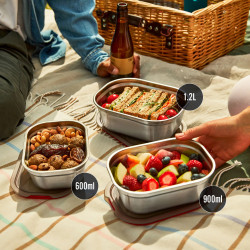 Black+Blum Meal Prep Food Container FBSS-BX-L017, 1.2 L, Rectangular, Oven-safe, BPA-free, Stainless steel, Gray/Red