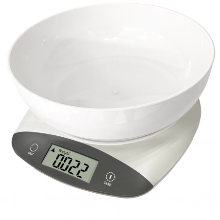 Rosberg R51651Q Kitchen Scale with Bowl, Up to 5 kg, Includes 2 AAA Batteries, LED Display, Gray
