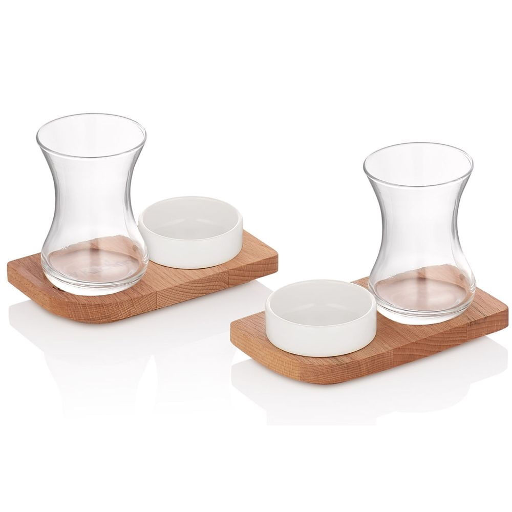 Set pentru ceai turcesc Kosova 949FRB1237, 6 piese, Cesti 135 ml, Pad, Bol pentru desert, Maro