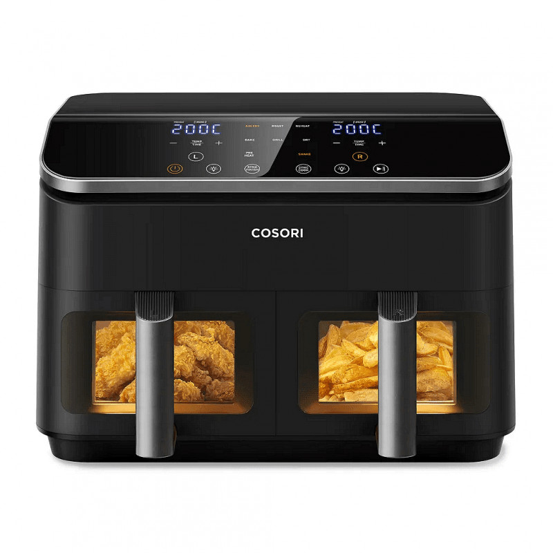 Cosori Dual Basket CAF-R901-AEU Hot Air Double Fryer, 1750 W, 8.5 L, 8 Programs, Timer, Touch Screen, Black