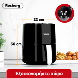 AirFryer Rosberg R51980Y, 1200 W, 2,5 l, forró levegő, időzítő, 200C-ig, fekete színben