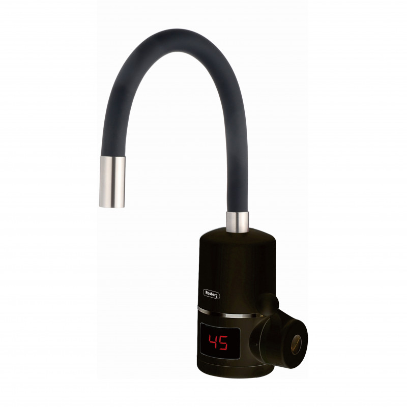 Rosberg R57100H Water Heater, Wall-Mounted, 3300W, 30–60°C, Flexible Silicone Hose, IPX4, Black