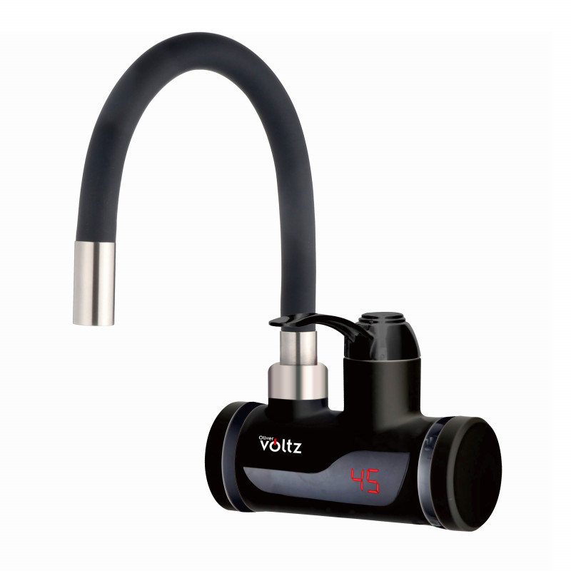 Robinet incalzire apa instant Oliver Voltz OV57100I, Montare pe perete, 3300W, 30-60°C, Furtun flexibil din silicon, IPX4, Negru