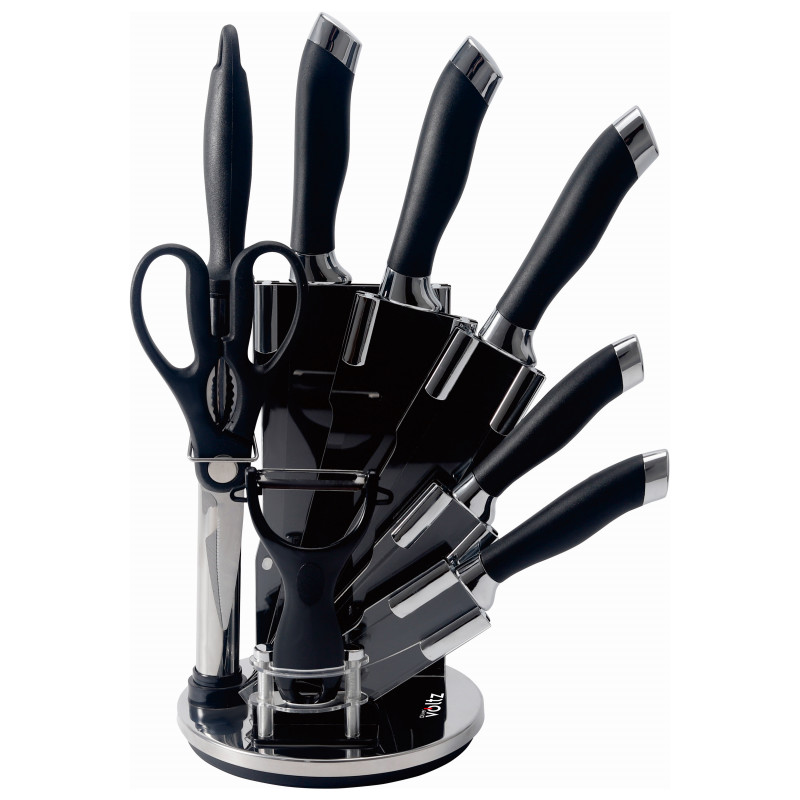 Oliver Voltz OV51633K9S 9-Piece Knife Set, Stand, Black/Silver