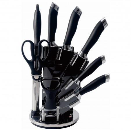 Oliver Voltz OV51633K9S 9-Piece Knife Set, Stand, Black/Silver
