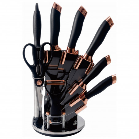 Oliver Voltz OV51633K9G 9-Piece Knife Set, Stand, Black/Rose Gold