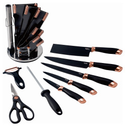 Oliver Voltz OV51633K9G 9-Piece Knife Set, Stand, Black/Rose Gold