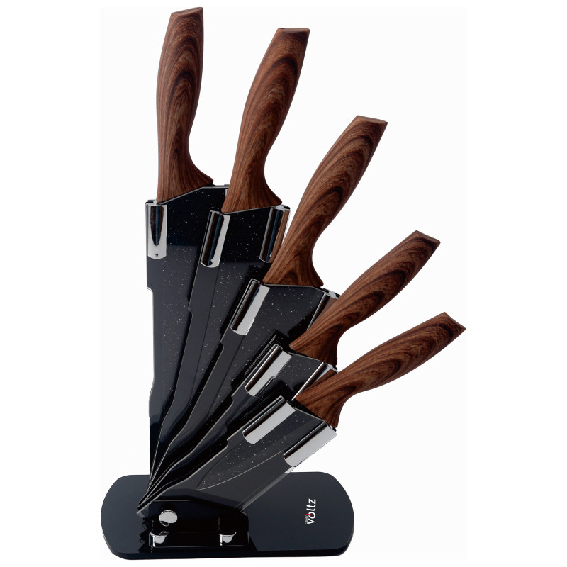Oliver Voltz OV51633J5 Knife Set, 6 pieces, Marble Finish, Stand, Gray/Brown