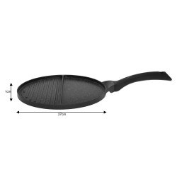 Klausberg KH 1364 Double-Zone Frying Pan, 27 cm, Grill, Induction, Non-stick Marble Coating, Black