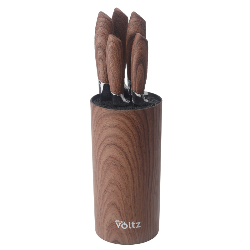 Oliver Voltz OV51633G5 Knife Set, 6 pieces, Marble finish, Stand, Brown