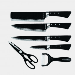HausRoland HR010-1 Knife Set, 6 pieces, Peeler and Scissors, Black