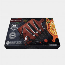 HausRoland HR010-1 Knife Set, 6 pieces, Peeler and Scissors, Black