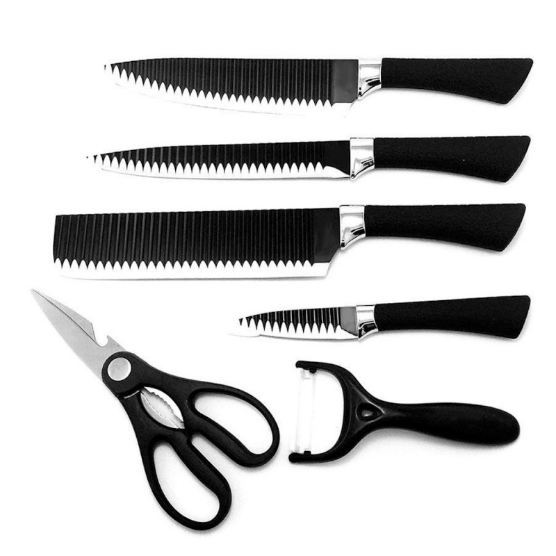 HausRoland HR010-1 Knife Set, 6 pieces, Peeler and Scissors, Black
