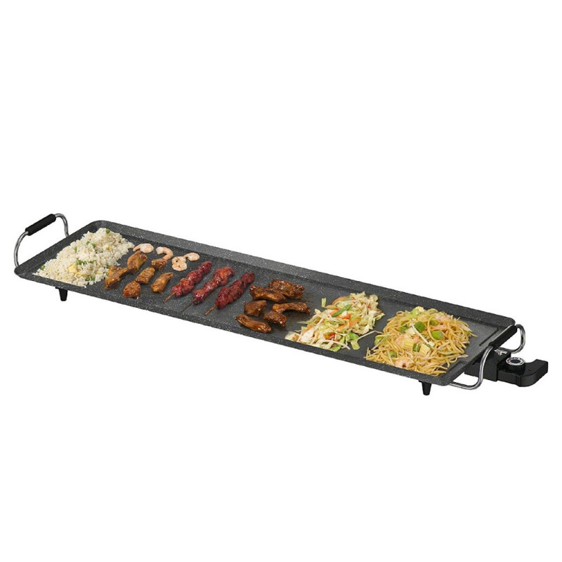 Ηλεκτρική σχάρα Teppanyaki Royalty Line RL-TP18210, 1800W, 70x23 cm, μαρμάρινη επίστρωση, Λαδοθήκη, Μαύρο