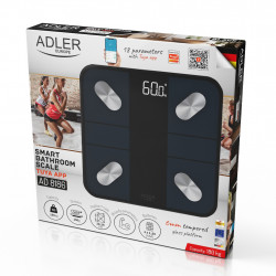 Adler AD 8186 Scale, SMART Tuya, Up to 180 kg, LED Display, 3 x AAA Batteries, Black
