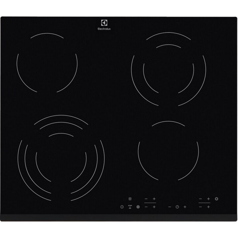 Electrolux EHF6343FOK Built-In Ceramic Cooktop, 6400W, 4 Zones, 9 Settings, Stop & Go, Timer, Black