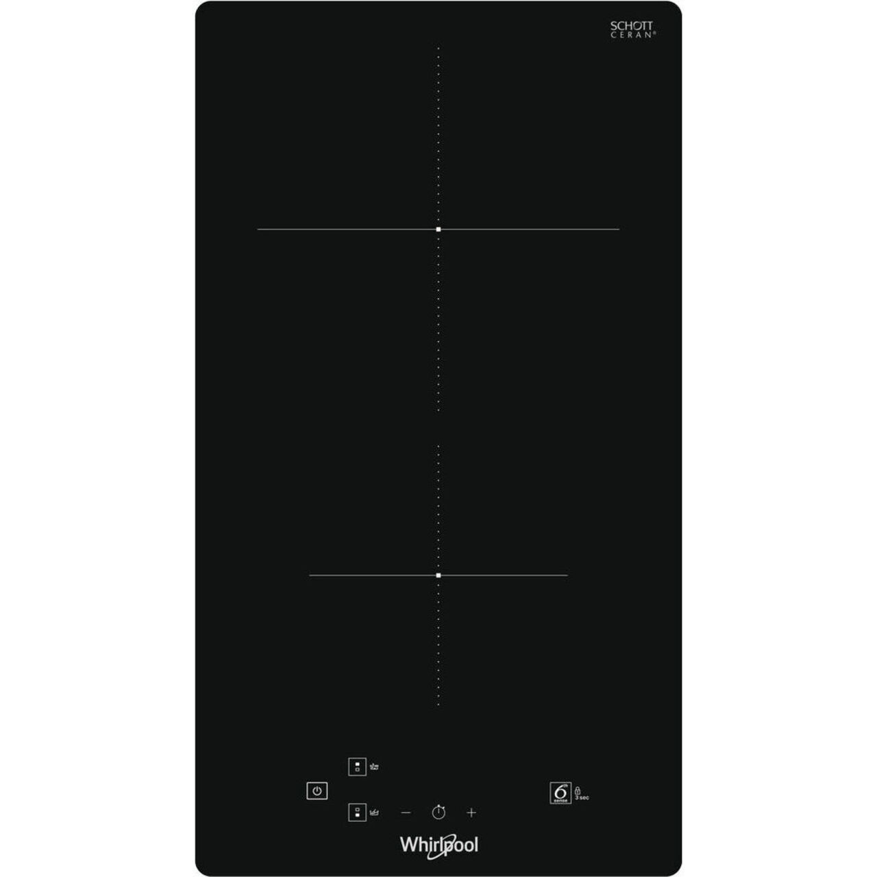 Керамичен плот за вграждане Whirlpool WS Q0530 NE, 3700W,  2 зони, 9 степени, Таймер, Индикатор за остатъчна топлина, Индукционен, Черен