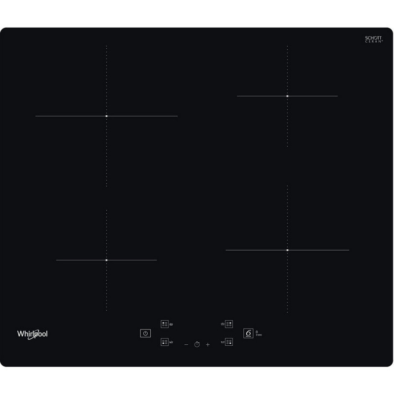Whirlpool WS Q2160 NE Built-In Ceramic Cooktop, 7200W, 4 6th Sense Zones, 9 Settings, Timer, Induction, Black