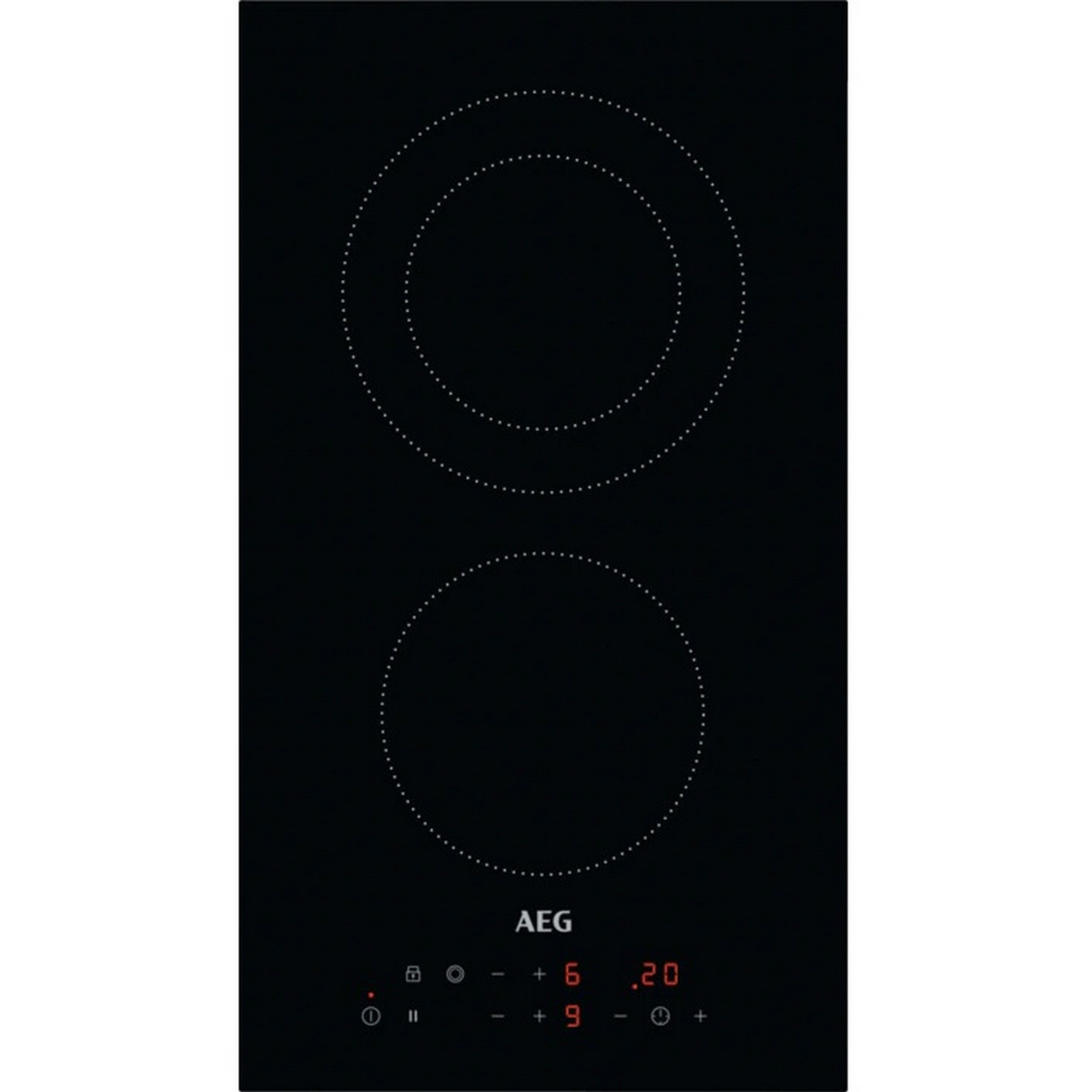 Керамичен плот за вграждане AEG HRB32310CB, 2900W, 2 зони, 9 степени, OptiHeat, Таймер, Черен