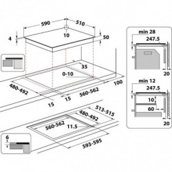 Κεραμική εντοιχισμένη εστία Whirlpool WL S7960 NE, 7200W, 4 ζώνες, 18 επίπεδα, FlexiCook, Χρονόμετρο, Επαγωγή, Μαύρο