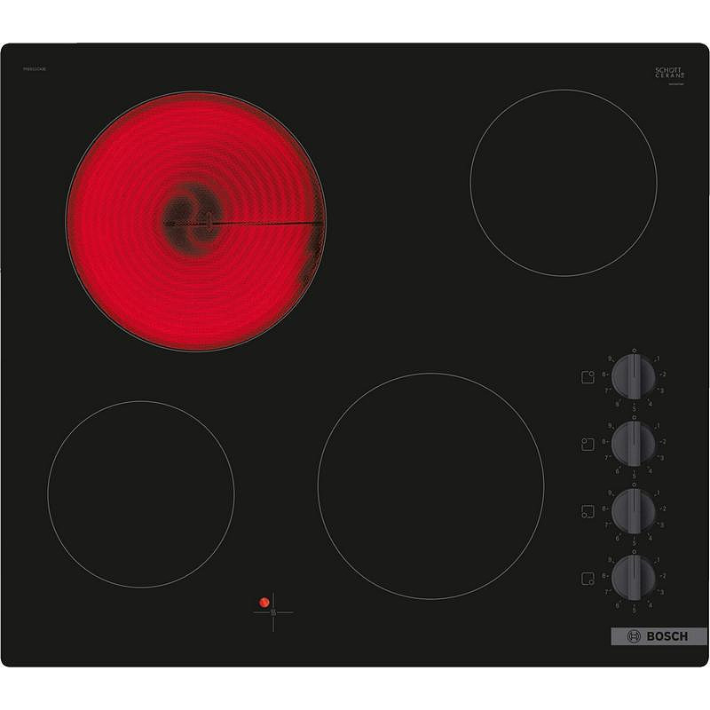 Bosch PKE611CA3E Built-In Ceramic Cooktop, 6600W, 4 Zones, 9 Settings, Residual Heat Indicator, Electric, Black