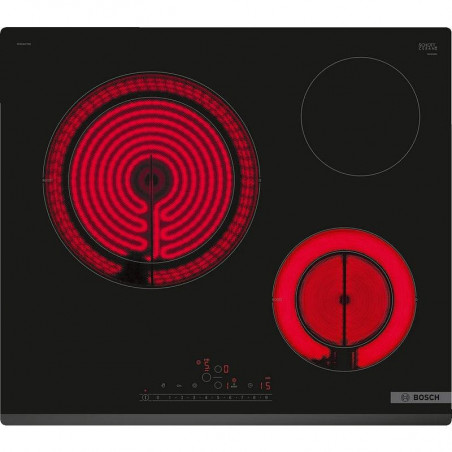Bosch PKK631FP8E Built-In Ceramic Cooktop, 5750W, 3 Zones, 17 Settings, PowerBoost, Restart, Electric, Black