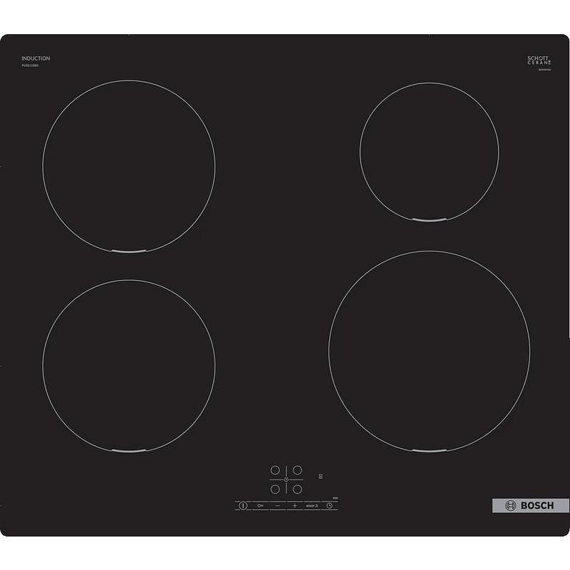 Bosch PUE611BB5E Built-In Ceramic Cooktop, 4600W, 4 zones, 17 settings, TouchSelect, ReStart, Induction, Black