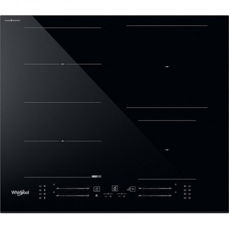 Plita vitroceramica cu inductie incorporabila Whirlpool WF S5060 CPBF, 7200W, 4 zone, 18 trepte, Chef Control, FlexiCook, Negru