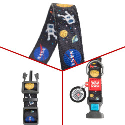 Waudog NASA 4738 Dog Leash, Size S, QR Tag, Adjustable 23–35 cm, Fastex, Black