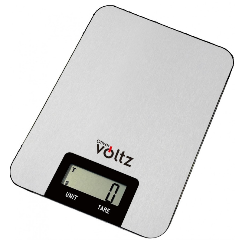 Oliver Voltz V51651I Kitchen Scale, 5 kg, TARE, 1 x CR2032 battery, 53 x 20 mm LCD display, stainless steel