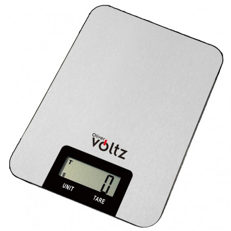 Oliver Voltz V51651I Kitchen Scale, 5 kg, TARE, 1 x CR2032 battery, 53 x 20 mm LCD display, stainless steel