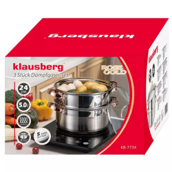 Ατμομάγειρας Klausberg KB 7734, 24 cm, 5 λίτρα, 3 μέρη, επαγωγικός, Inox