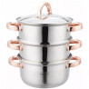 Oala pentru gatit la aburi Klausberg KB 7726, 18 cm, 2,5 L, 4 piese, Inductie, Inox/Aur roz