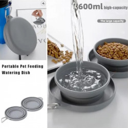 Woofdish Foldable Pet Bowl, Non-Slip Base, Adjustable, Safe Material, Gray