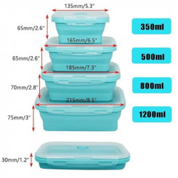 Home&Marker Poplate Foldable Food Containers, 350/500/800/1200 ml, Microwave and Freezer Safe, BPA-Free, Blue