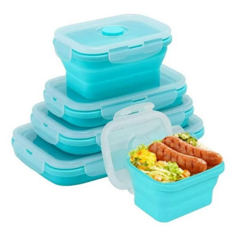 Home&Marker Poplate Foldable Food Containers, 350/500/800/1200 ml, Microwave and Freezer Safe, BPA-Free, Blue