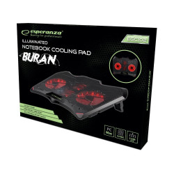 Esperanza Buran EGC102 Laptop Cooler, 1500–2000 RPM, Up to 17.3", Red LED Backlight, 17 dBA, USB, Black
