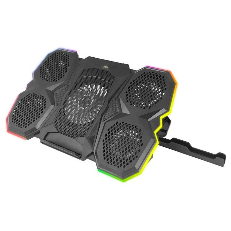Esperanza Breva EGC107 Laptop Cooler, 2600–3000 RPM, Up to 17.3", RGB with 10 modes, Phone Stand, USB, Black