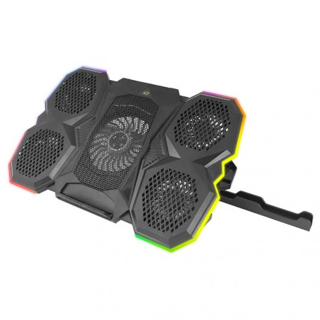 Esperanza Breva EGC107 Laptop Cooler, 2600–3000 RPM, Up to 17.3", RGB with 10 modes, Phone Stand, USB, Black